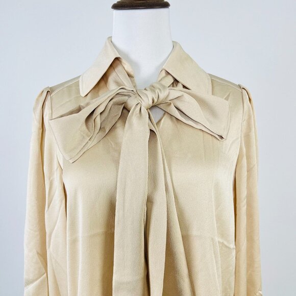 NWOT SEE BY CHLOÉ Tie-Neck Twill Blouse Khaki Size 36/4 Long Sleeves Ruffles - Picture 3 of 13